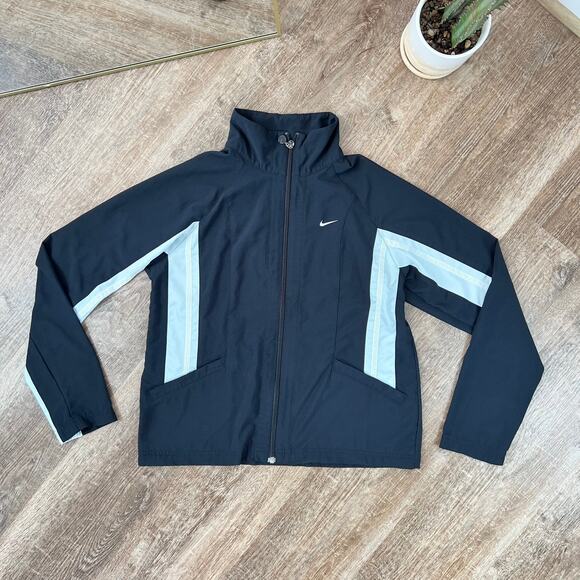 Vintage Y2K Nike Track Jacket Light Blue Stripes Black Full Zip - Picture 1 of 6